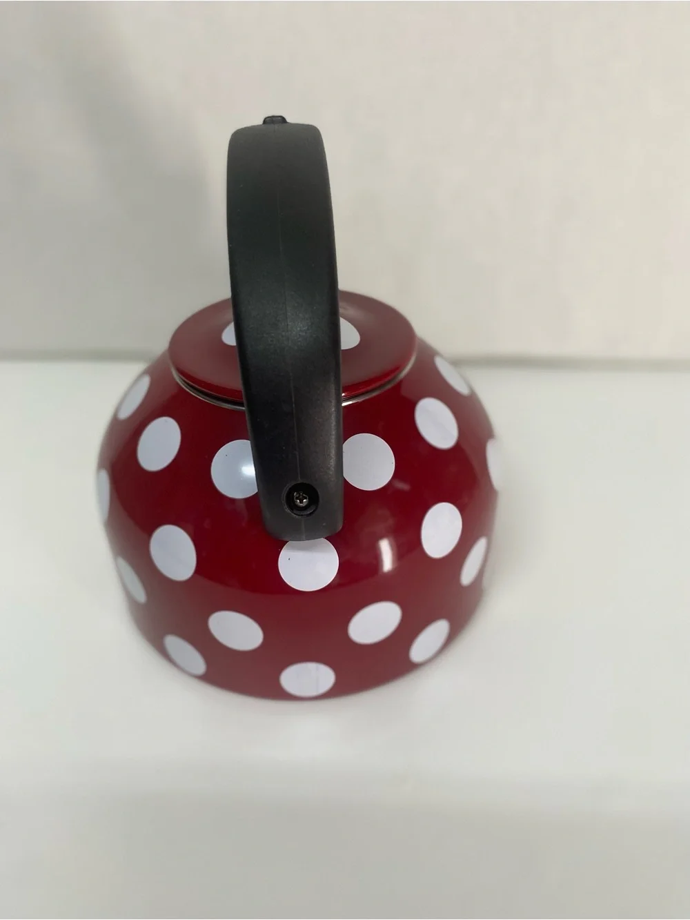 Temp-Tations Red White Polka Dot Tea Kettle with Black Handle Cottage Farmhouse